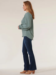 Long Ruffle Smocked Sleeve Woven Petite Top