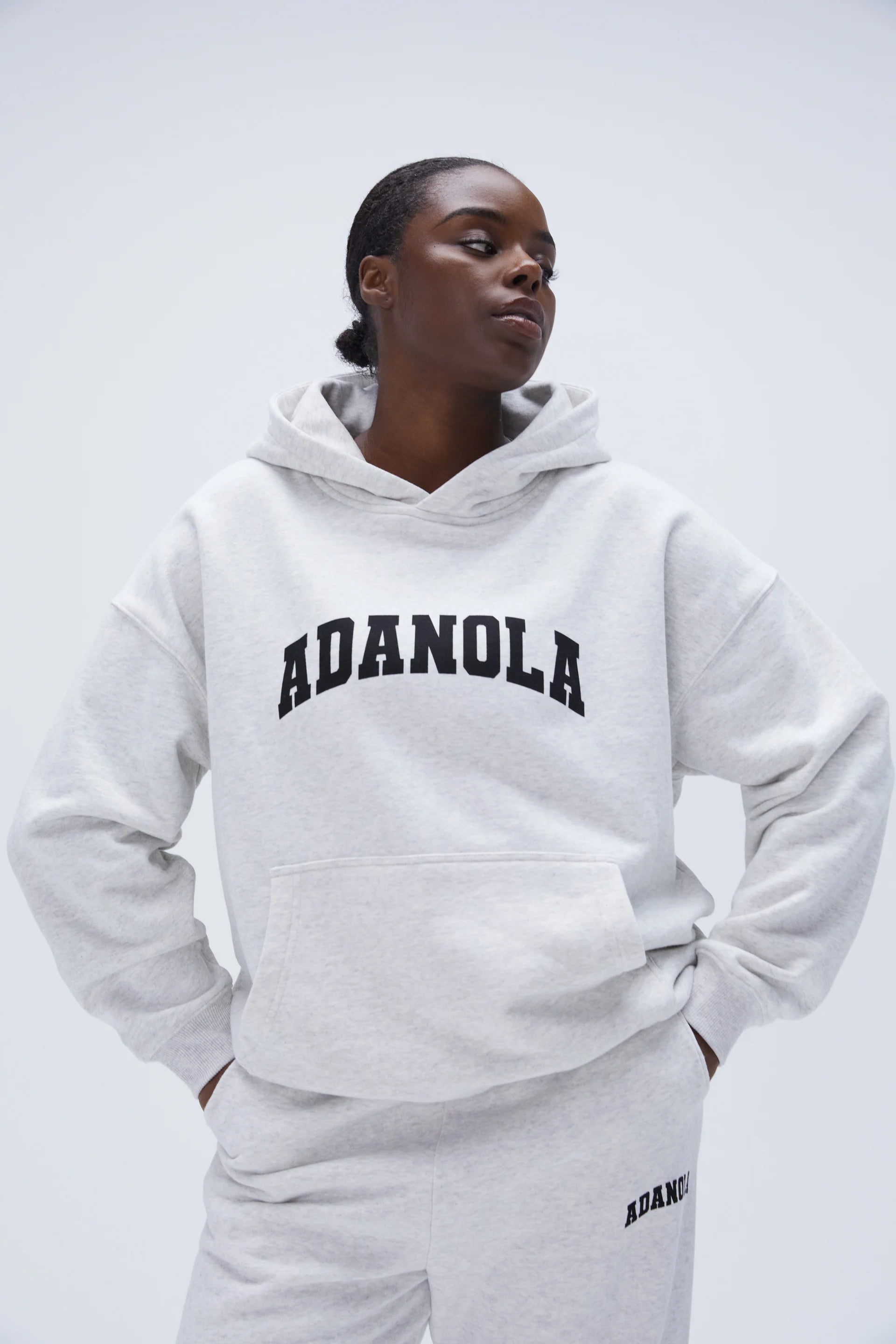 Varsity Oversized Hoodie - Light Grey Melange/Black