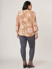 Long Sleeve Lace Up Scoop Neck Abstract Print Plus Size Knit Top
