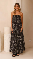 Connie Maxi Dress - Black/Beige Cowgirl