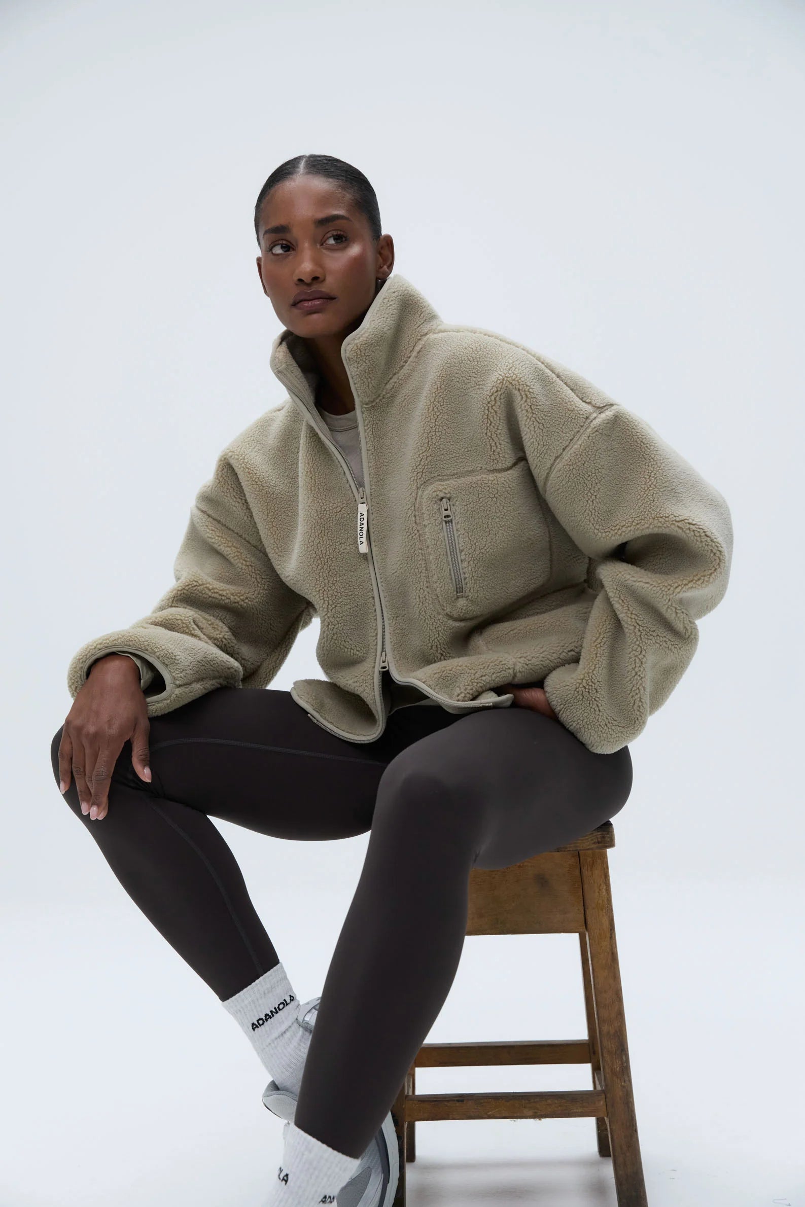 Oversized Pocket Zip Through Fleece - Sand