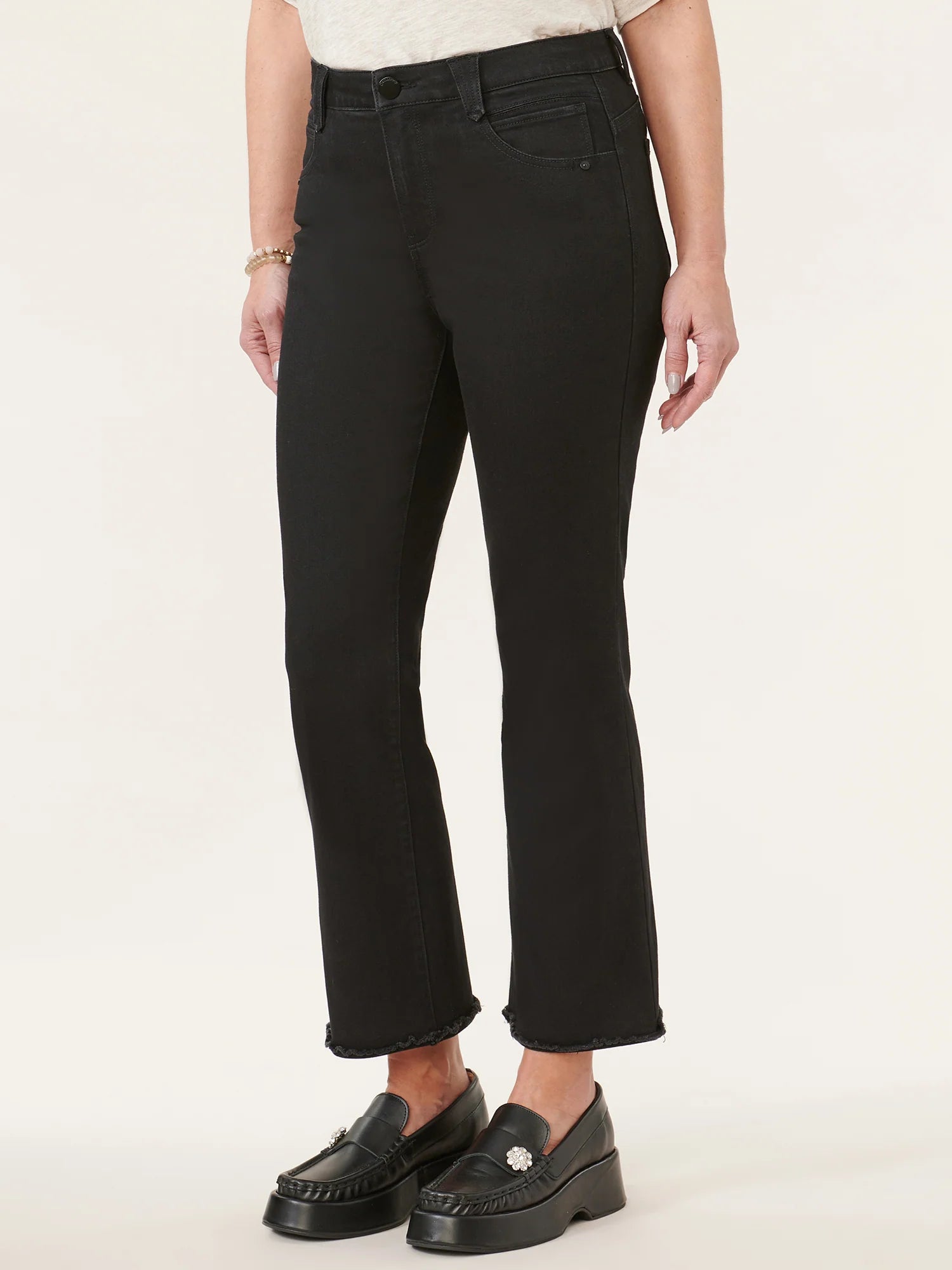"Ab"solution® High Rise Fray Hem Itty Bitty Flare Cropped Jeans
