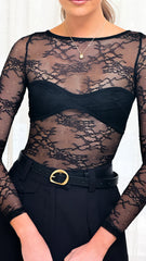 Eldora Long Sleeve Lace Top - Black