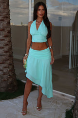 Lisbon Halter V-Neck Top - Aqua